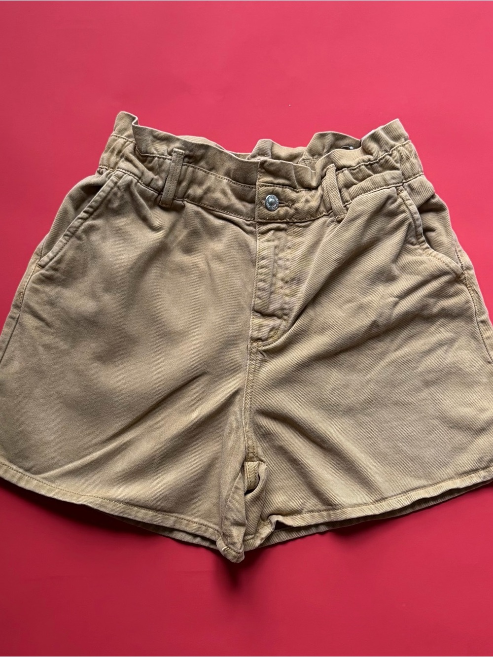 Zara High-Waist Paperbag Jean Shorts — Beige/Tan